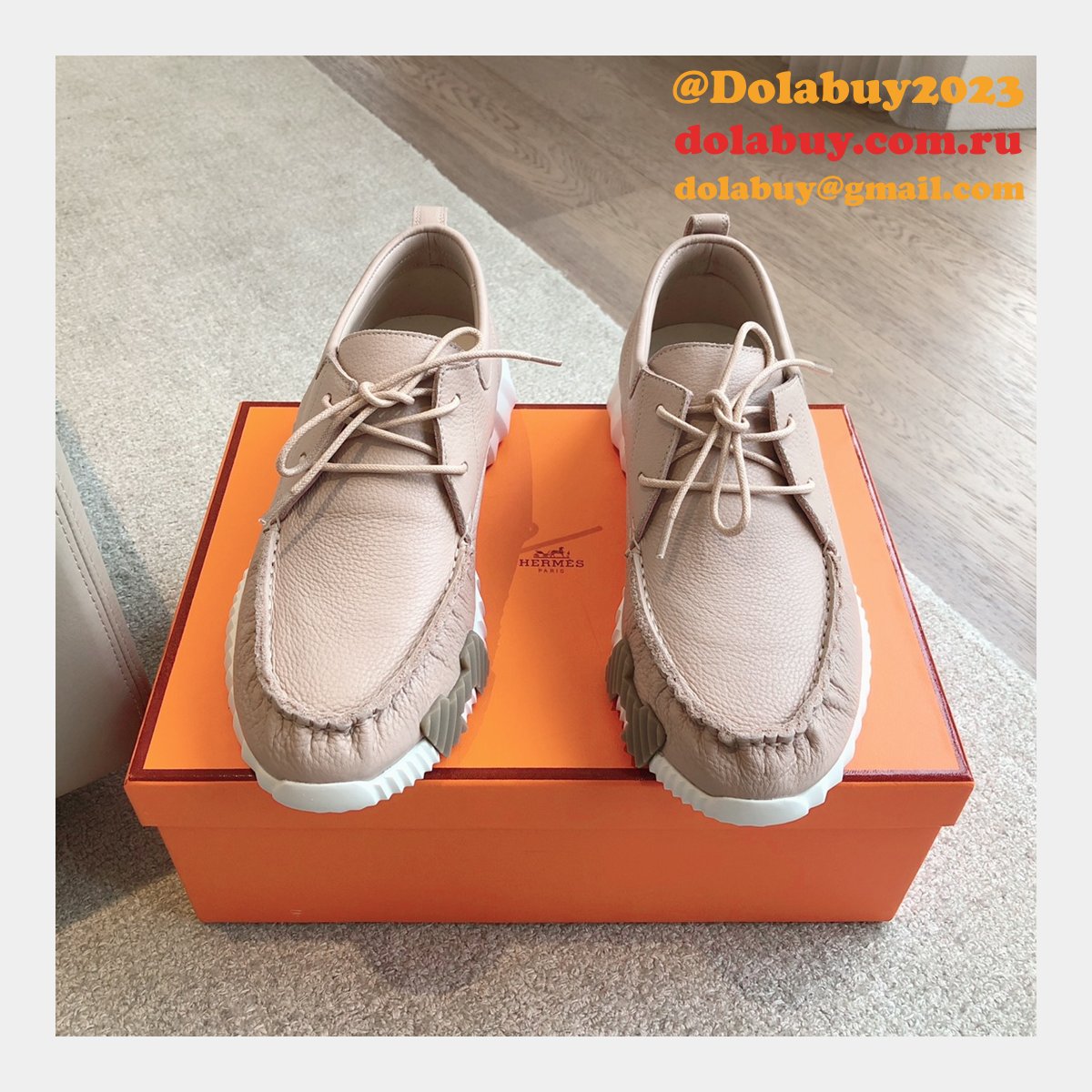 Top Quality hermes men Bouncing leather sneaker