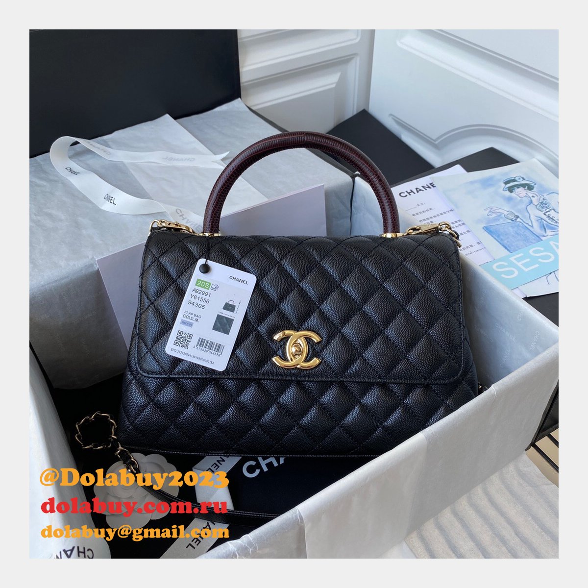 Luxury CC coco handle bag 92991 caviar leather 29cm