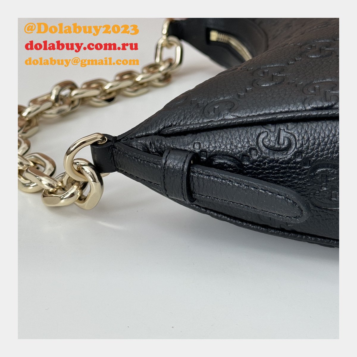 Knockoff Gucci GG Emblem Medium Shoulder Chain 820453 Black Bag