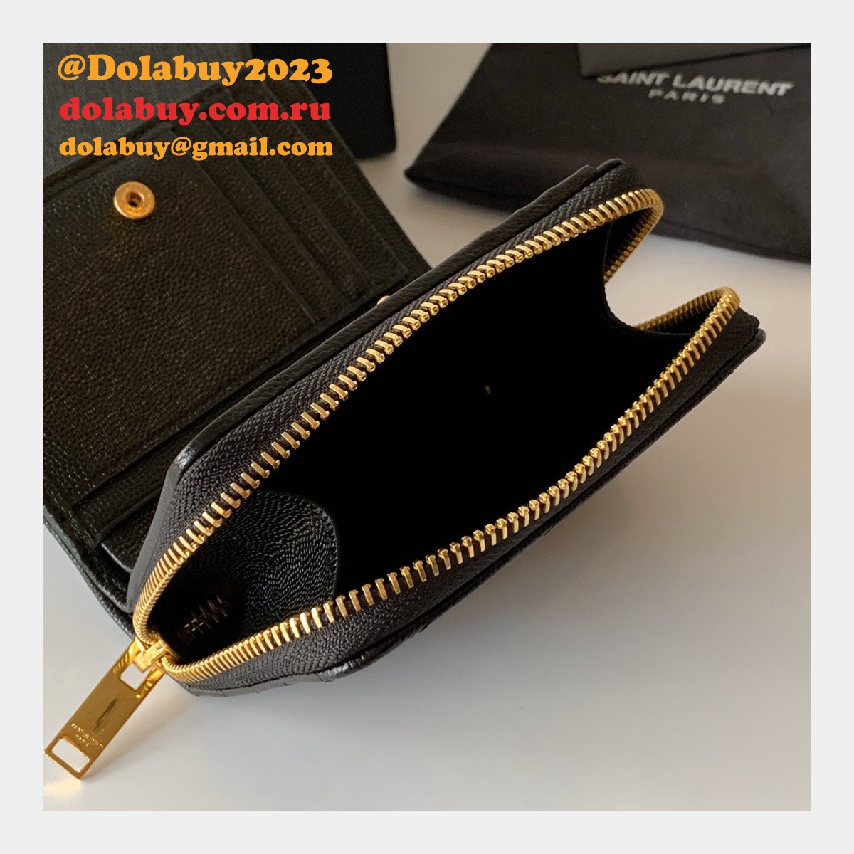 AAA+ Saint Laurent monogram compact zip around wallet black