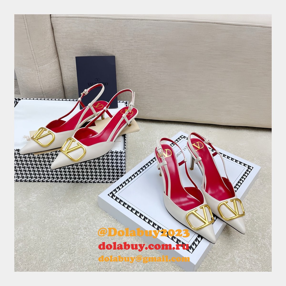 Valentino 1:1 Mirror Slingback Garavani Vlogo Pumps Fake Shoes