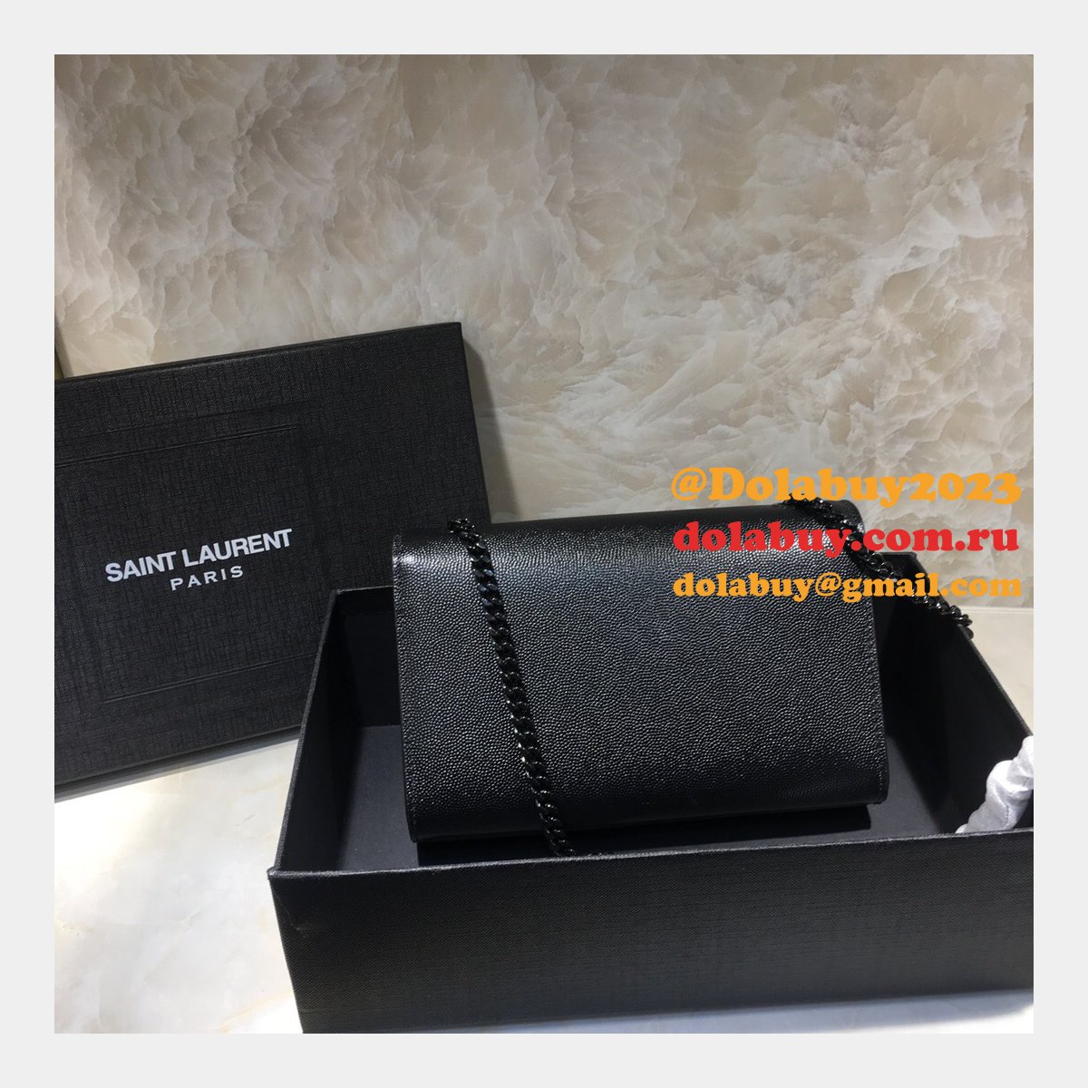 YSL Replica Crossbody Bags Leather & Chain 20cm Black