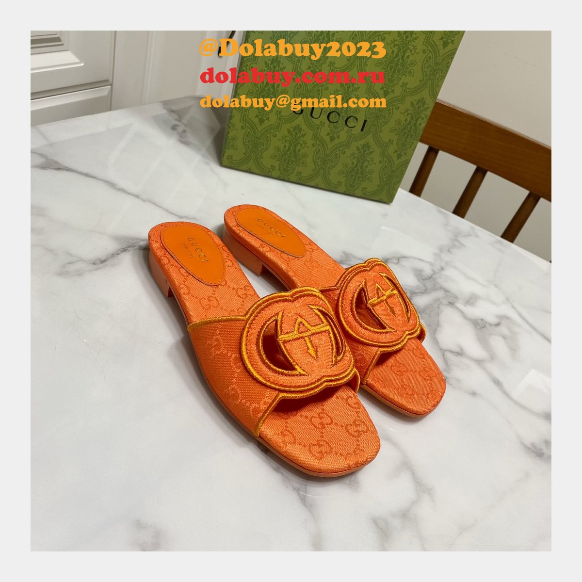 Top Quality GUCCI INTERLOCKING G CUT-OUT SANDAL FLAT