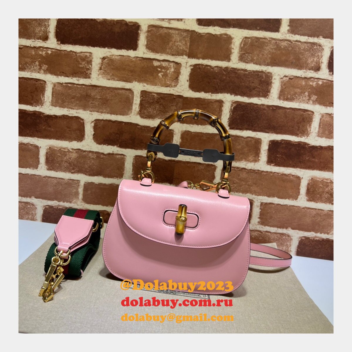 Perfect Gucci Copy 675797 Small top handle pink/green bag with Bamboo