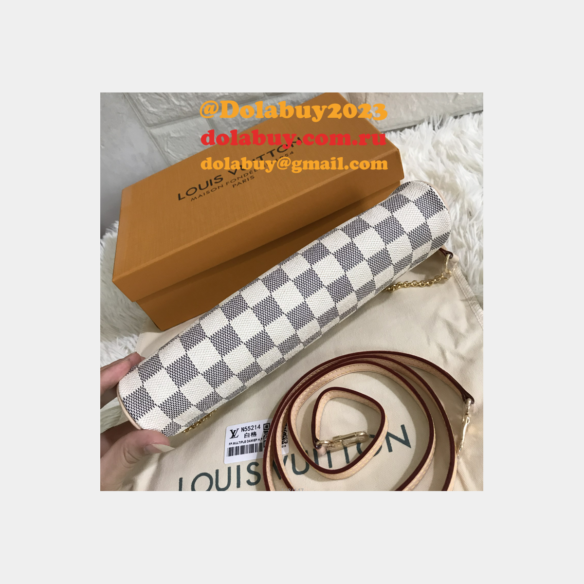 Louis Vuitton Pochette Eva White Damier Azur Canvas Cross Body Luxury N55214 Bag