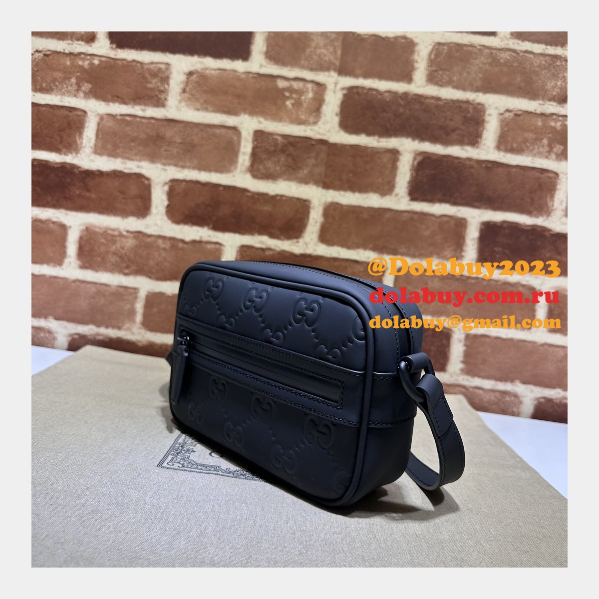 Gucci 1:1 GG Rubber-effect 771321 Shoulder Black Replica Bag