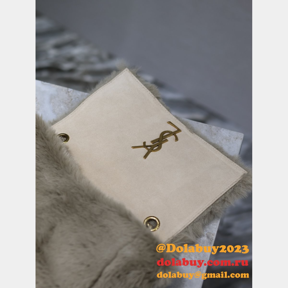 YSL KATE DOUBLE BREAD SUEDE & RABBIT FUR small 22CM BAG