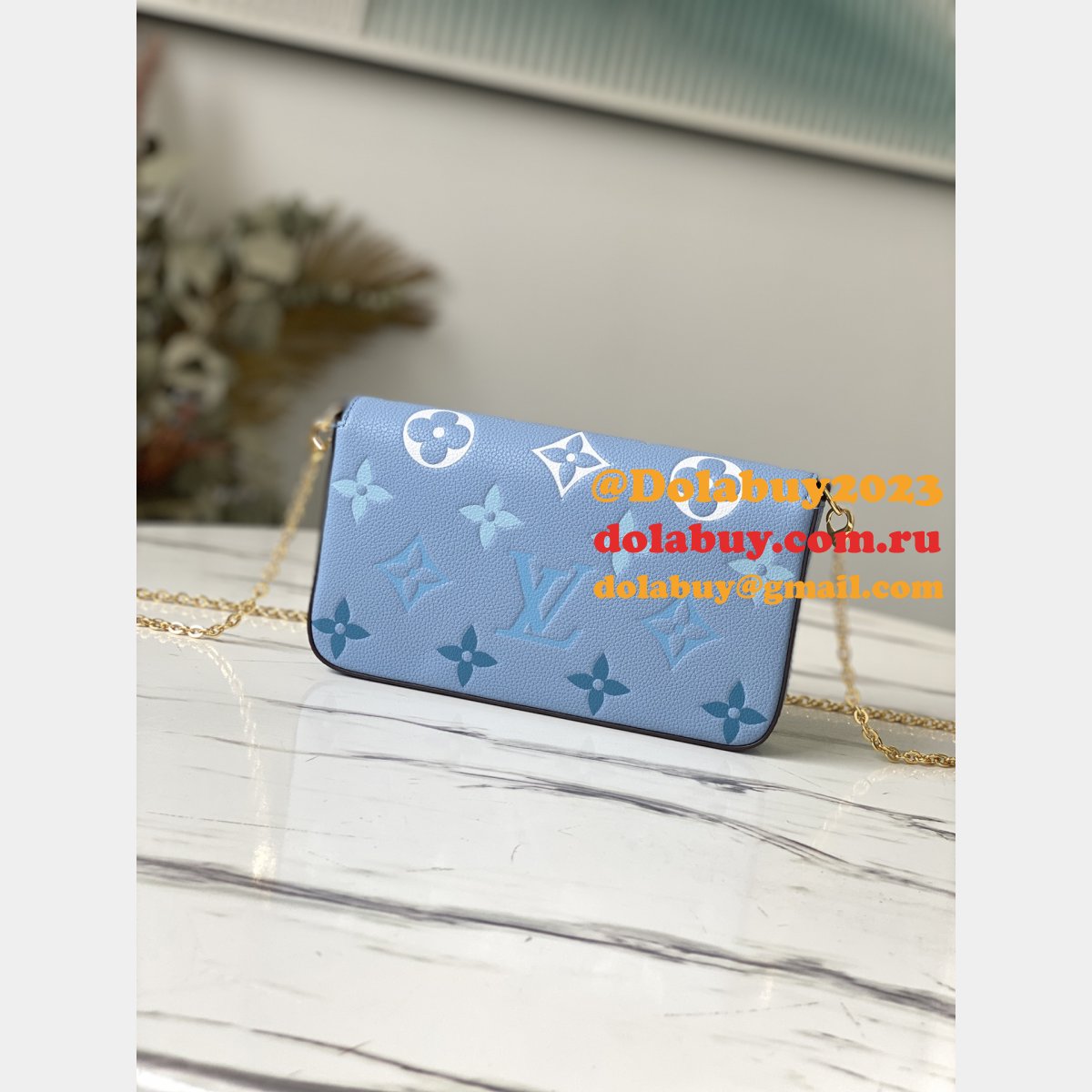 Louis Vuitton Félicie Pochette Monogram Empreinte M80498 Blue Bag