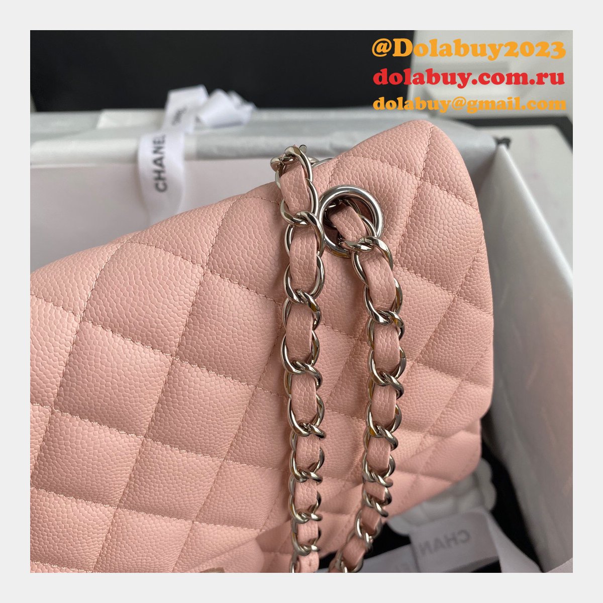 CC Best 25.5CM Classic Flap Bag Caviar Leather A01112 Pink