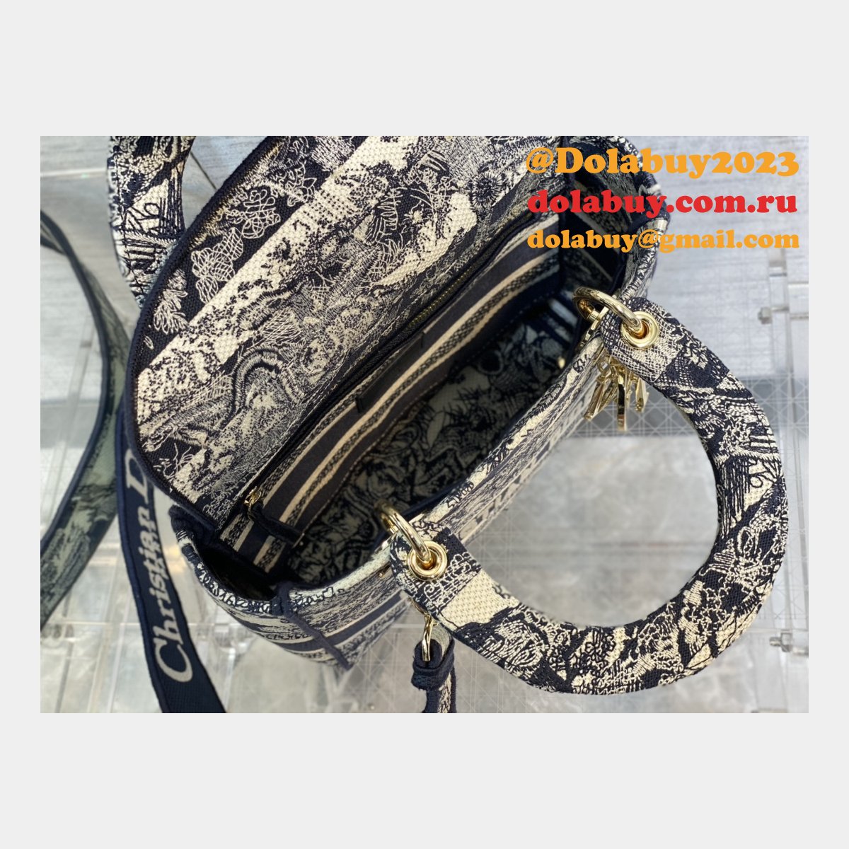 Top Quality Fake Lady Embroidery Canvas Dior 24CM Replica Bag