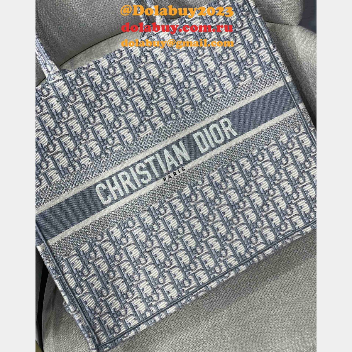 Luxury Christian Dior CD Book Tote grey Replica Bags