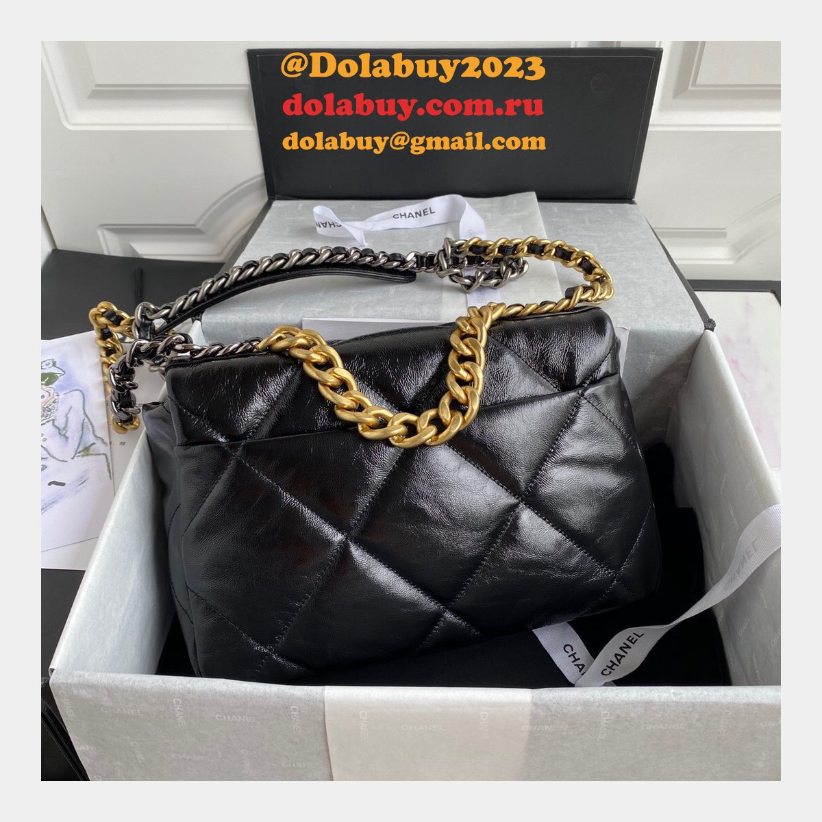 CC High Quality 19 Large Flap AS1161 Black/Red Fakes 30CM Bag