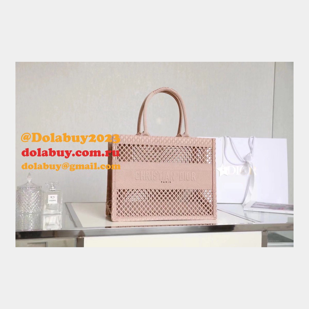 Buy Sell Designer Replica Dior CD Book Tote Pink/Black Bags