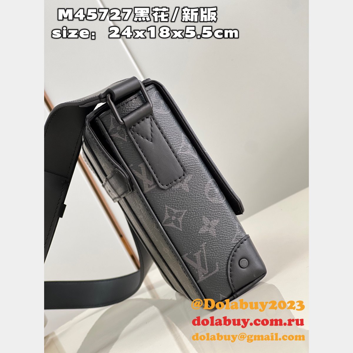 7 Star Louis Vuitton Fake Trunk Messenger Monogram Eclipse Canvas M45727 Grey