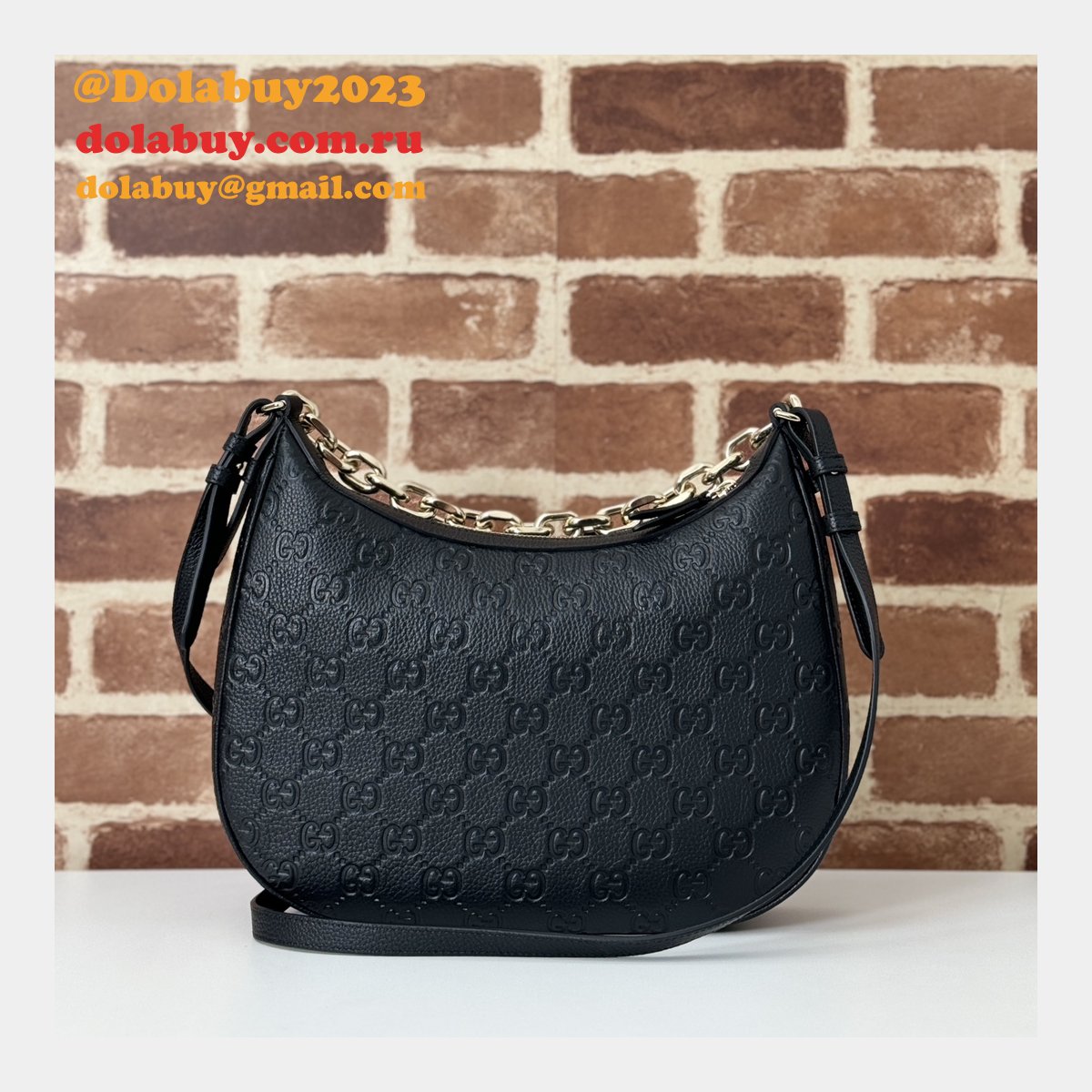 Knockoff Gucci GG Emblem Medium Shoulder Chain 820453 Black Bag