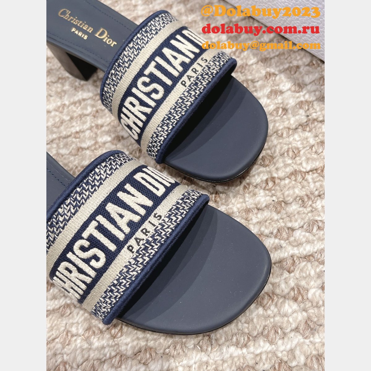 Replica Designer Dior Dway One-word embroidered slippers Shoes Online