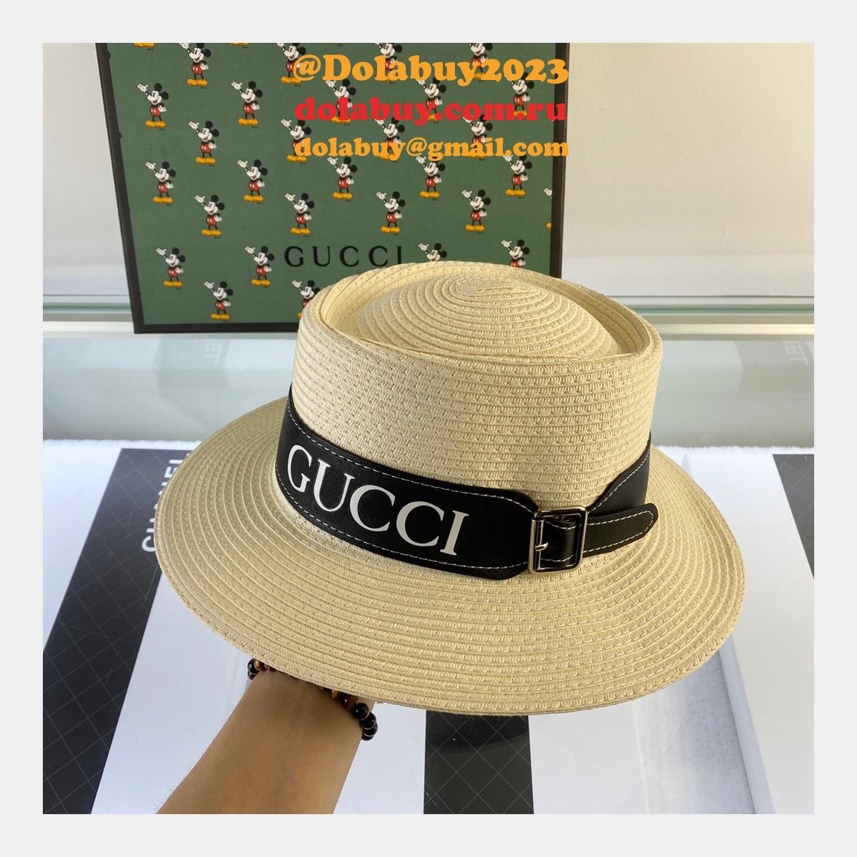 UK Gucci Belt design straw hat