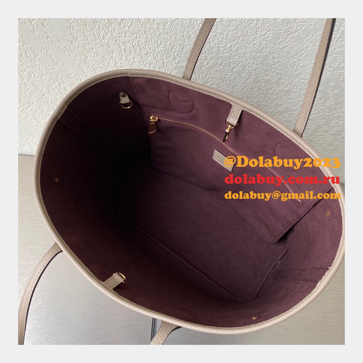 Louis Vuitton M45686 Knockoff Neverfull MM Monogram Empreinte Leather Tourterelle Gray