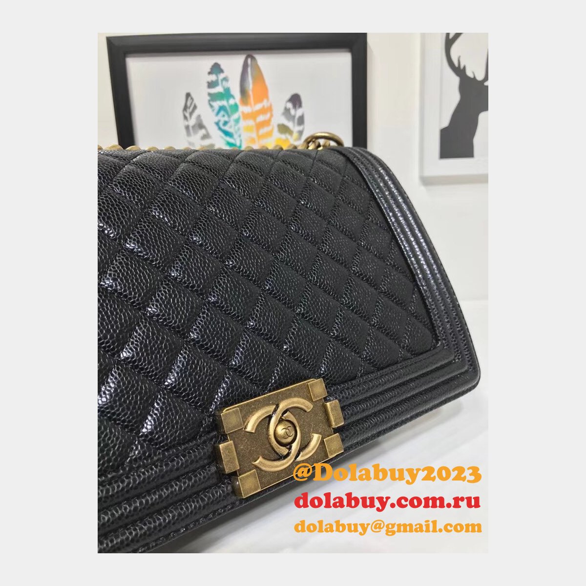 Top Quality CC Le Boy Cheap Mall Black Bags Caviar 28cm