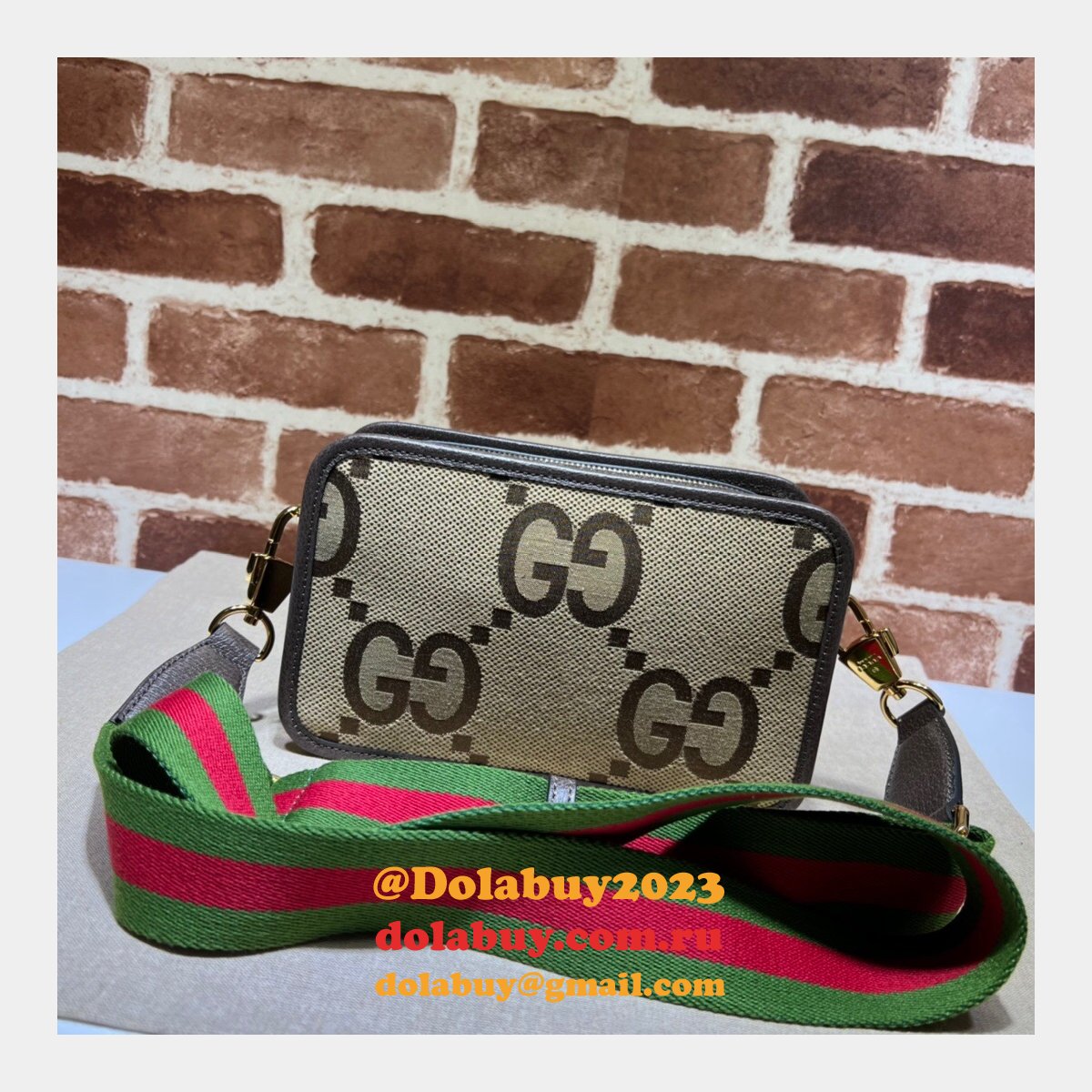 Gucci Perfect 696075 Copy Jumbo GG mini bag in camel and ebony GG canvas