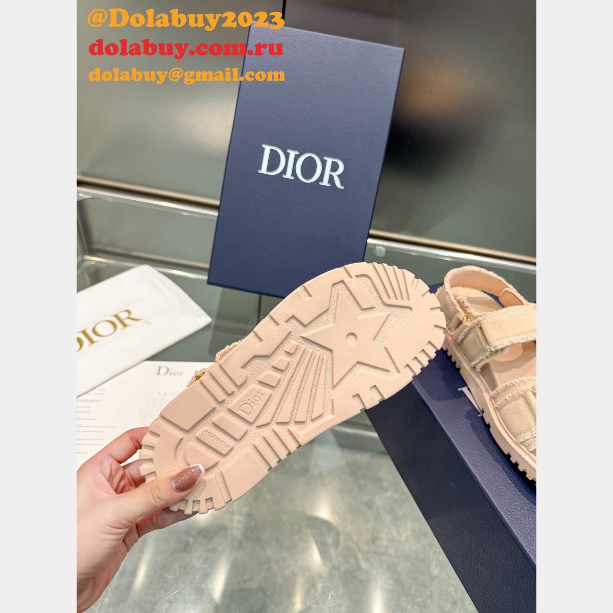 Top Quality Dior Ecru Fringed Cotton Canvas Dioract Sandal