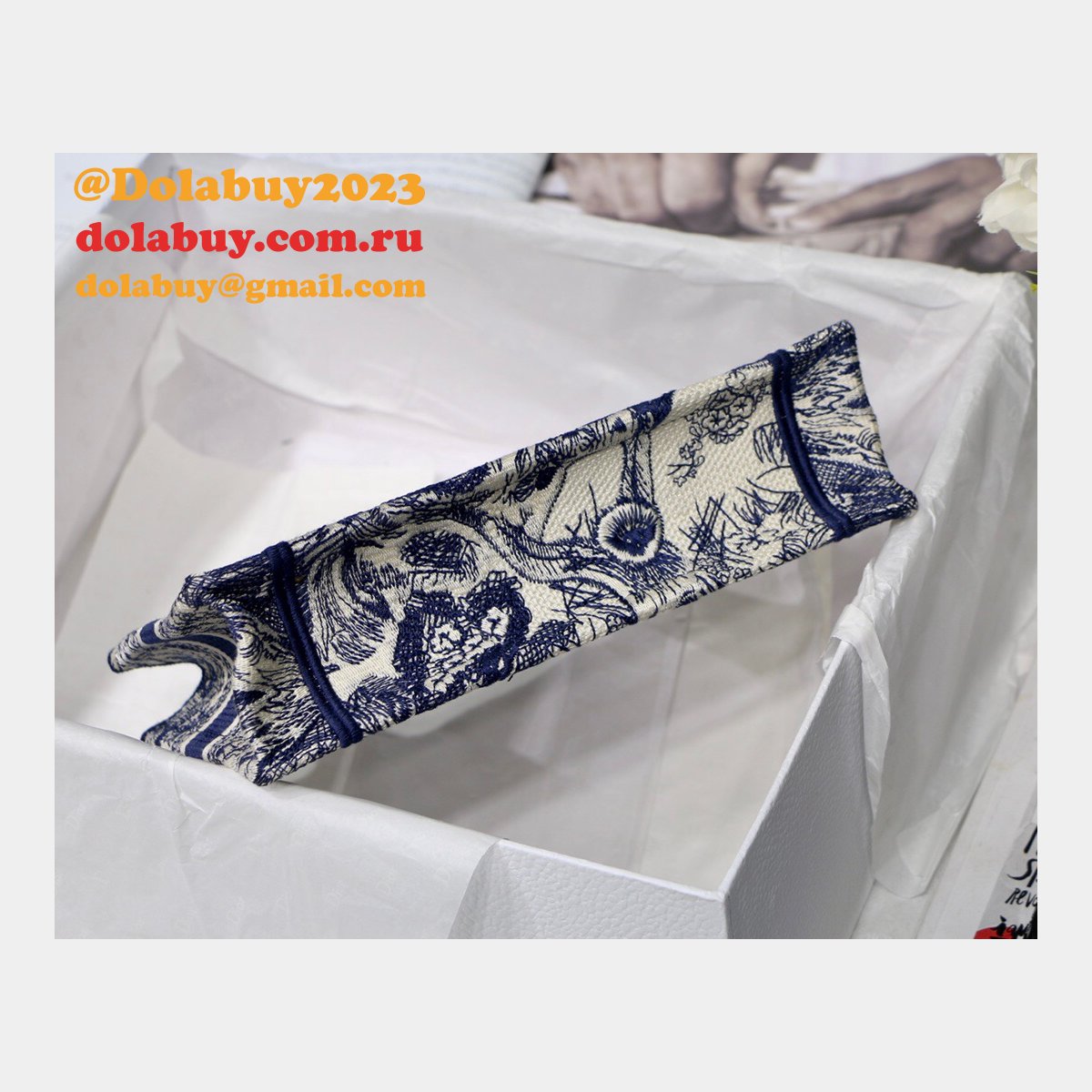 Top Quality Dior Replica Mini Book Tote Bag 22CM Canvas Embroidered