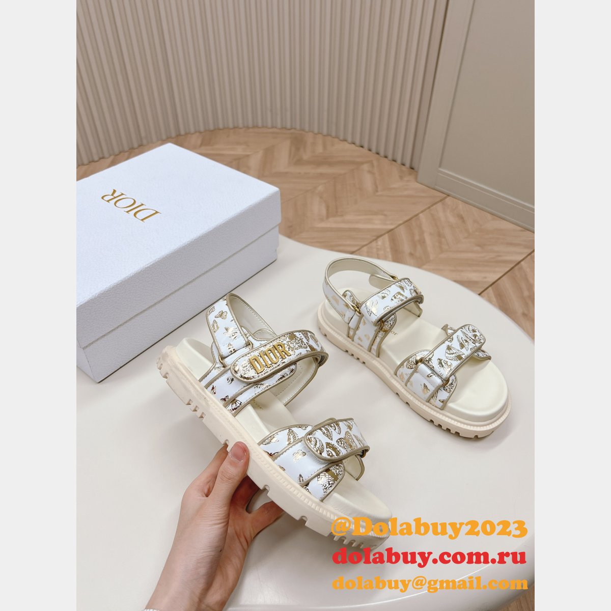 Cheap Fabric with Allover Butterfly Dioract Sandal