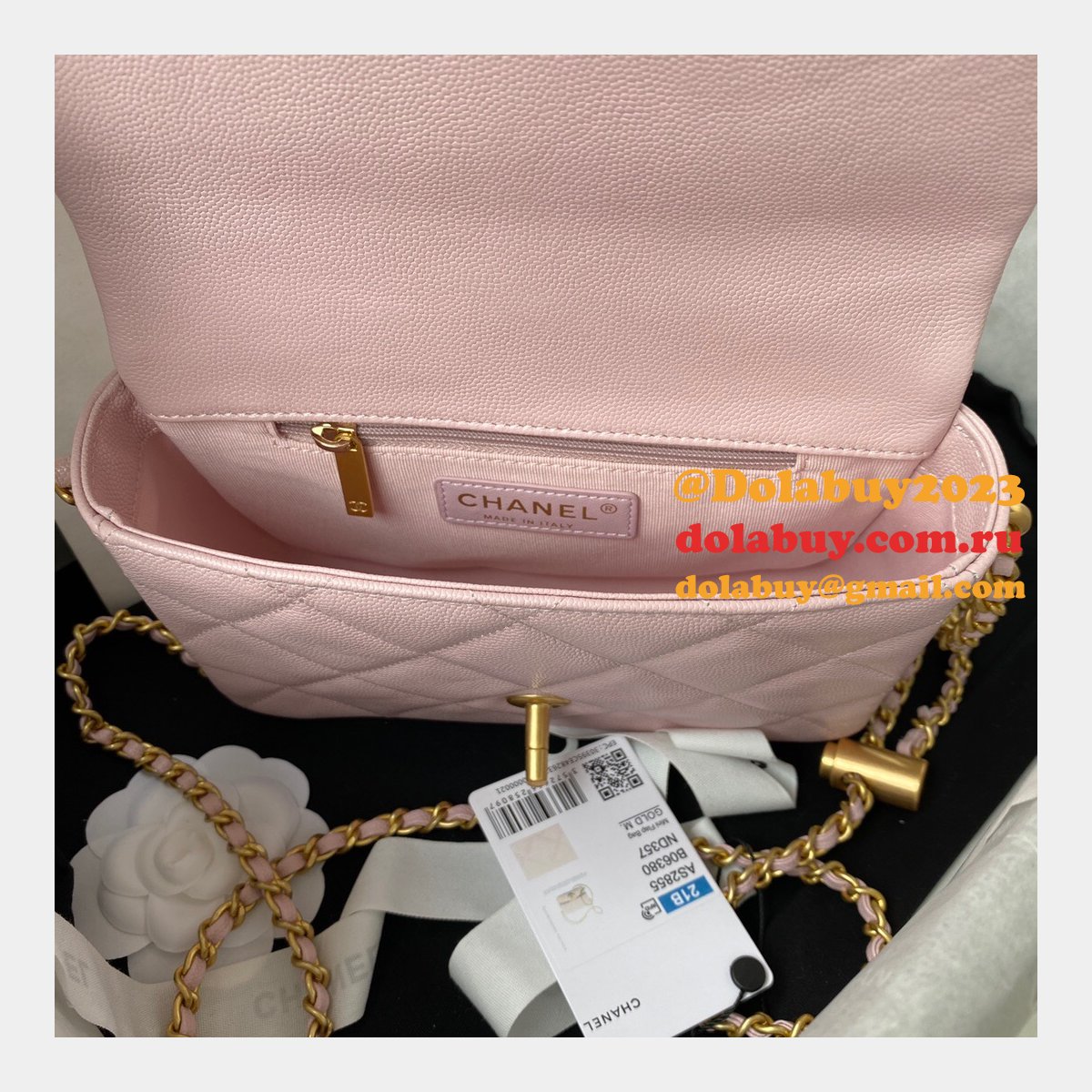 High Quality Designer Replica Mini AS2855 Flap Bag Iridescent Grained Calfskin & Gold-Tone Metal