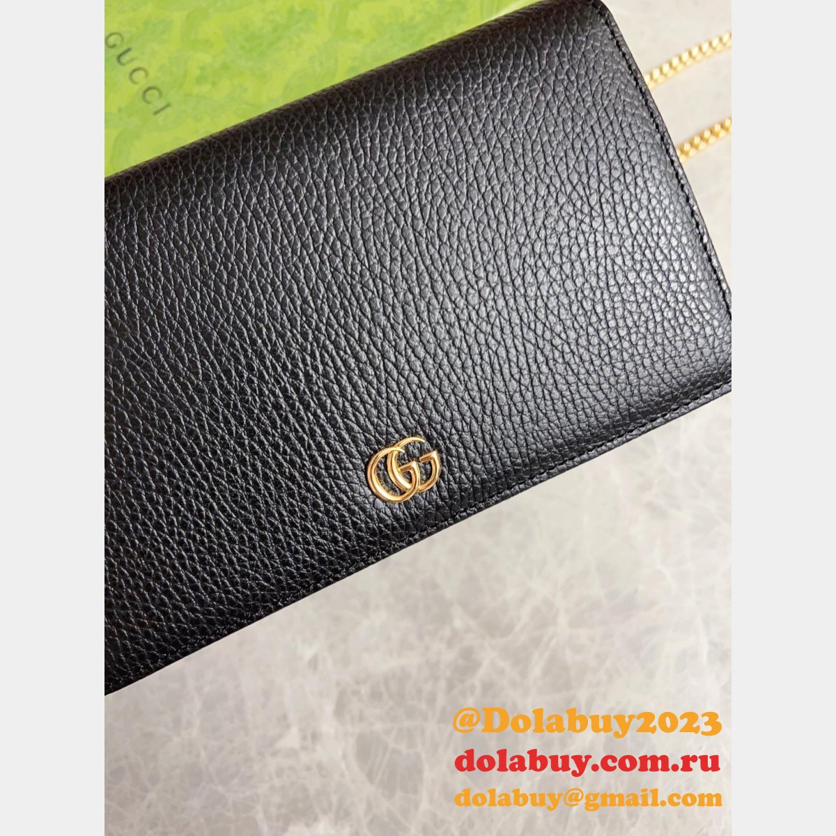TOP LUXURY GUCCI REPLICAS 497985 MARMONT LEATHER MINI CHAIN WALLETS BAG