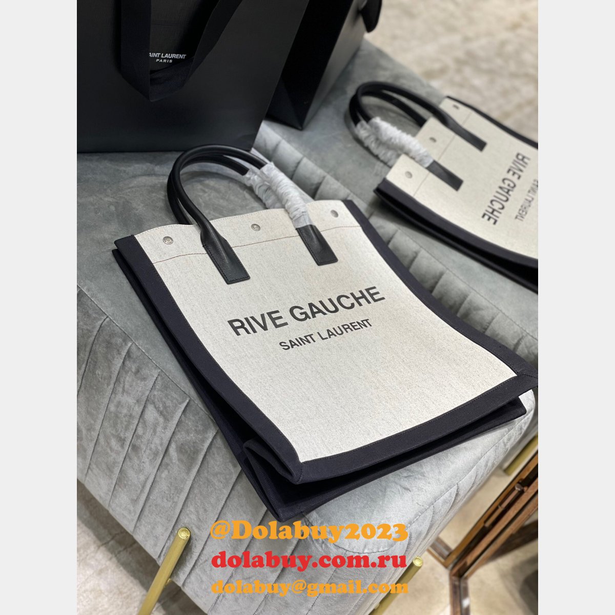 Cheap Replica Saint Laurent Rive Gauche Shopping 631682 Bag In Linen and Cotton