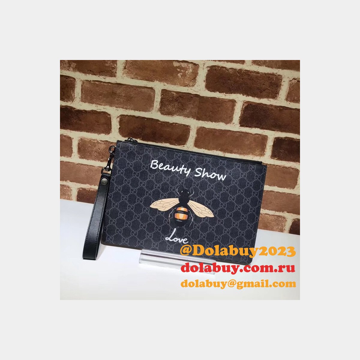 Gucci Best GG Supreme 473904 Bestiary Pouch With Bee