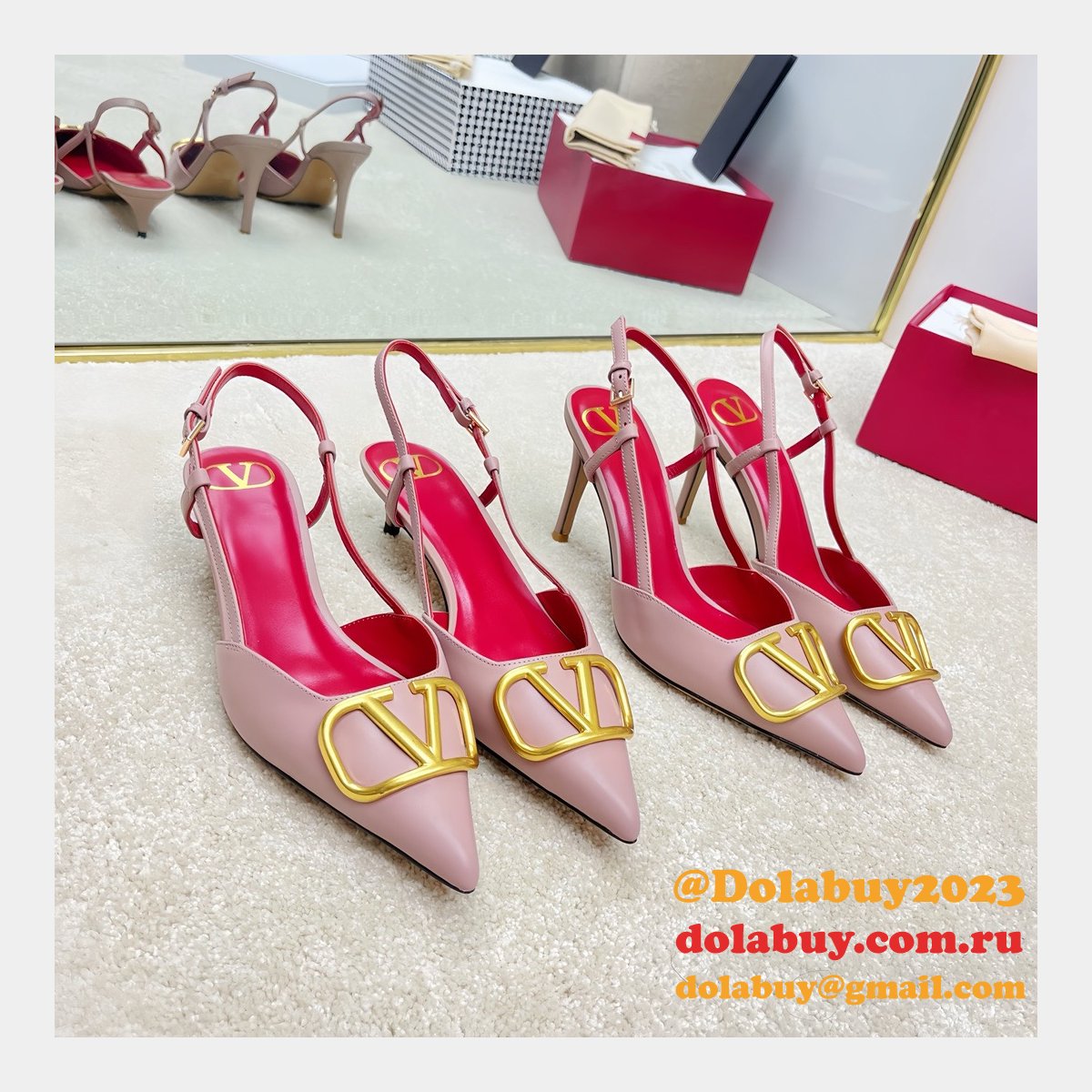 Valentino 1:1 Mirror Slingback Garavani Vlogo Pumps Fake Shoes