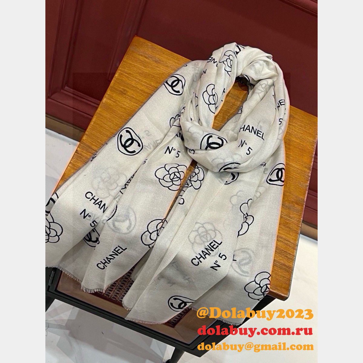 Designer Chanel Camellia Cashmere Scarf Top