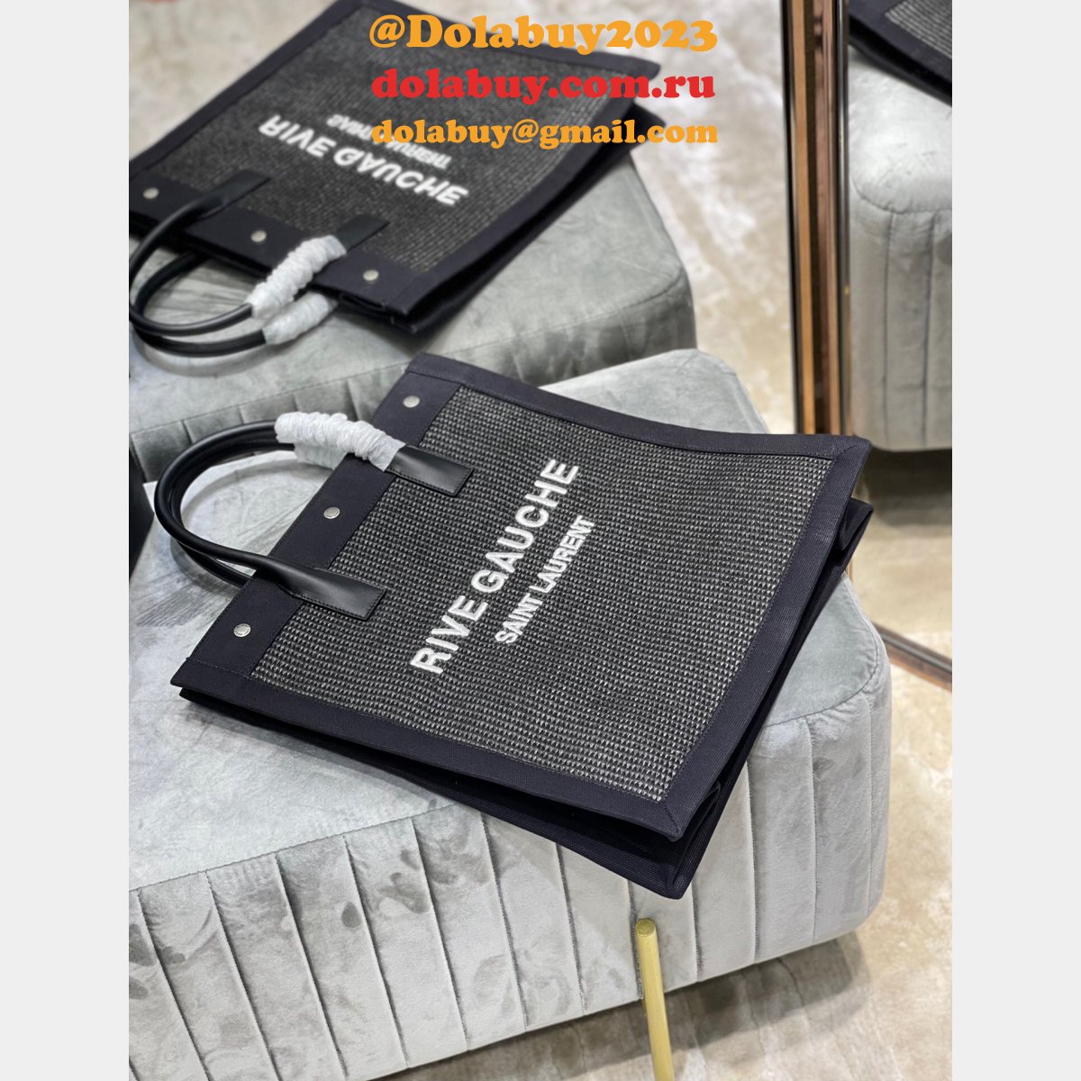 Buy Replica YSL Rive Gauche Shopping 631682 Bag In Linen and Cotton Online