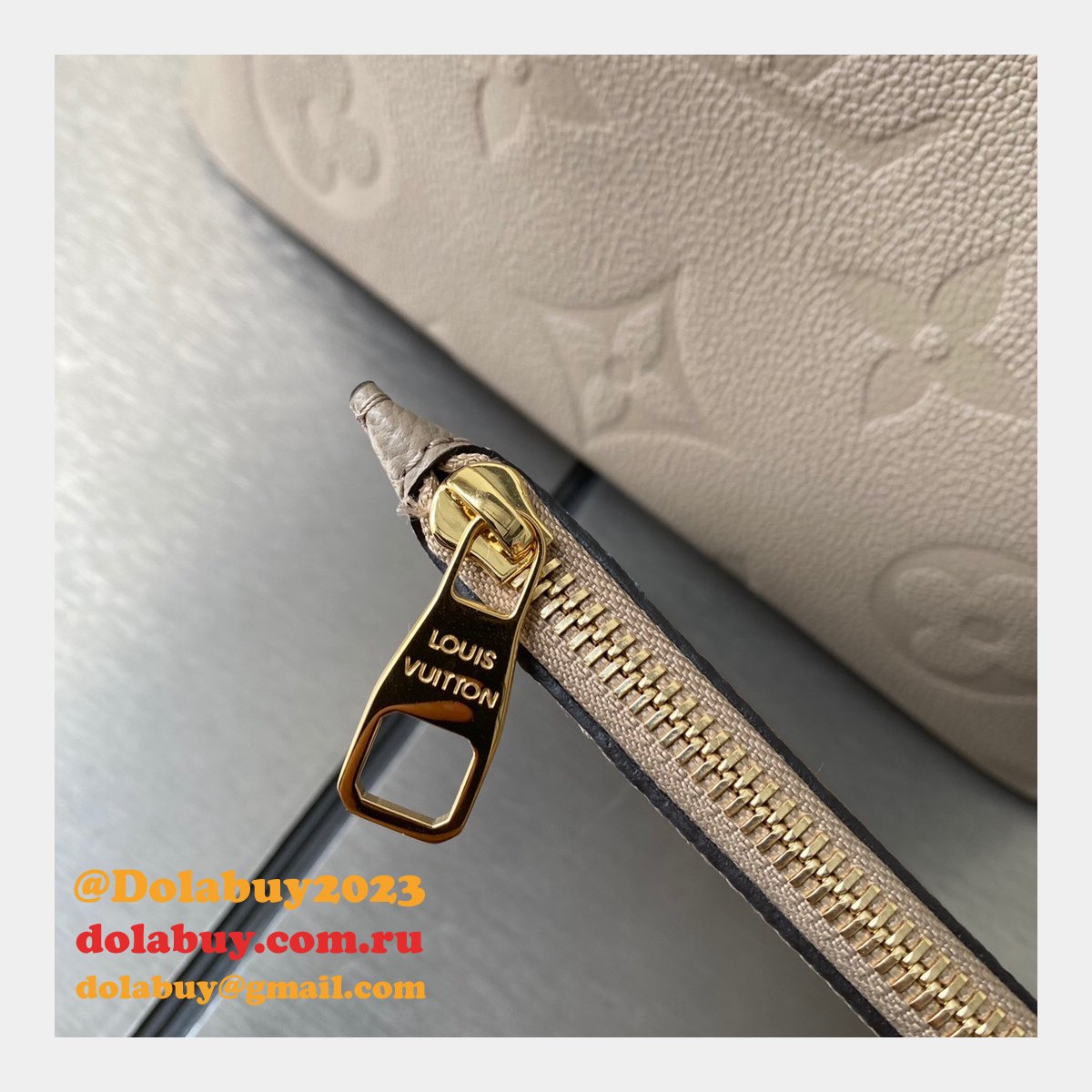 Louis Vuitton M45686 Knockoff Neverfull MM Monogram Empreinte Leather Tourterelle Gray