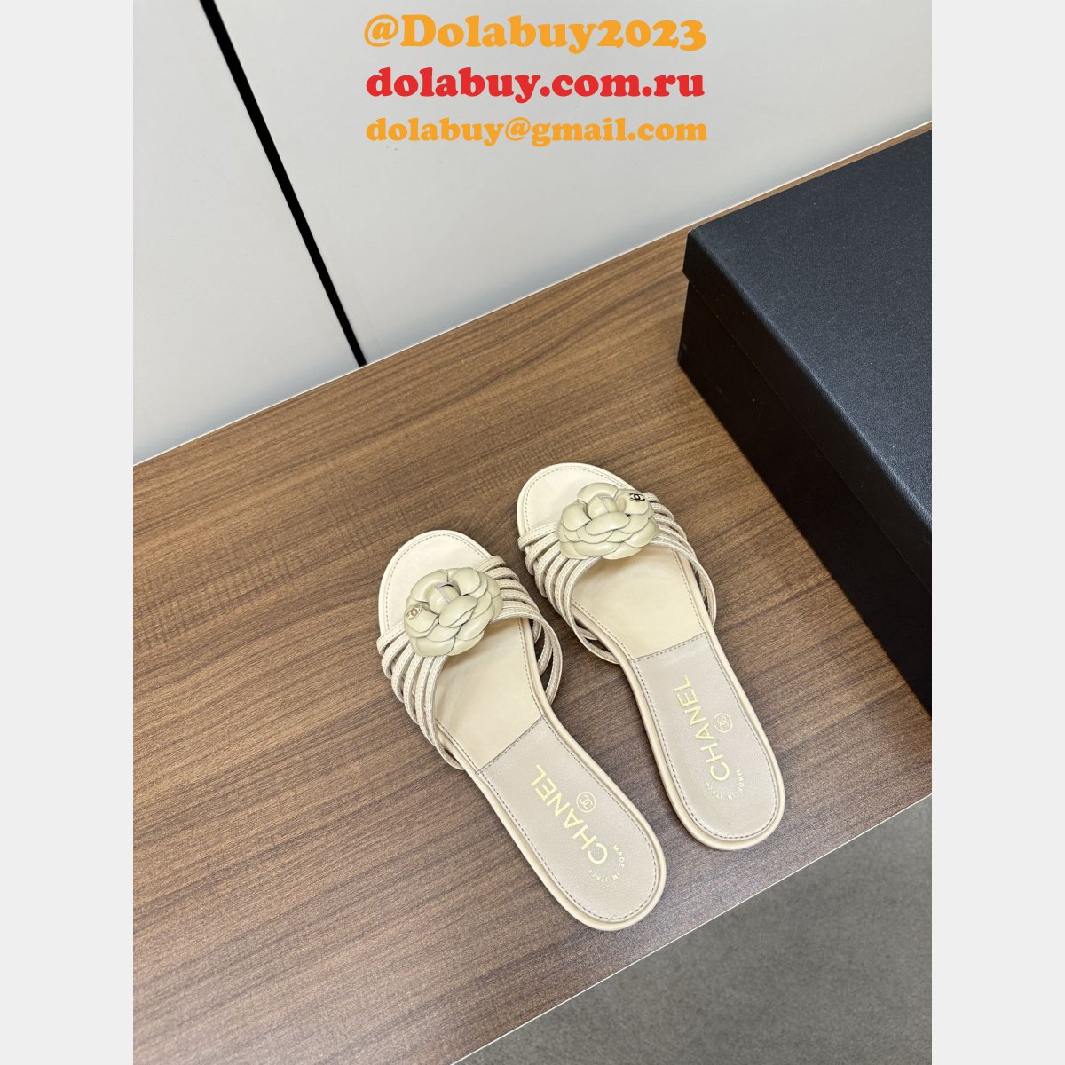 Perfect Pre-owned High End Replica Camellia Slide Flat Sandals Shoes