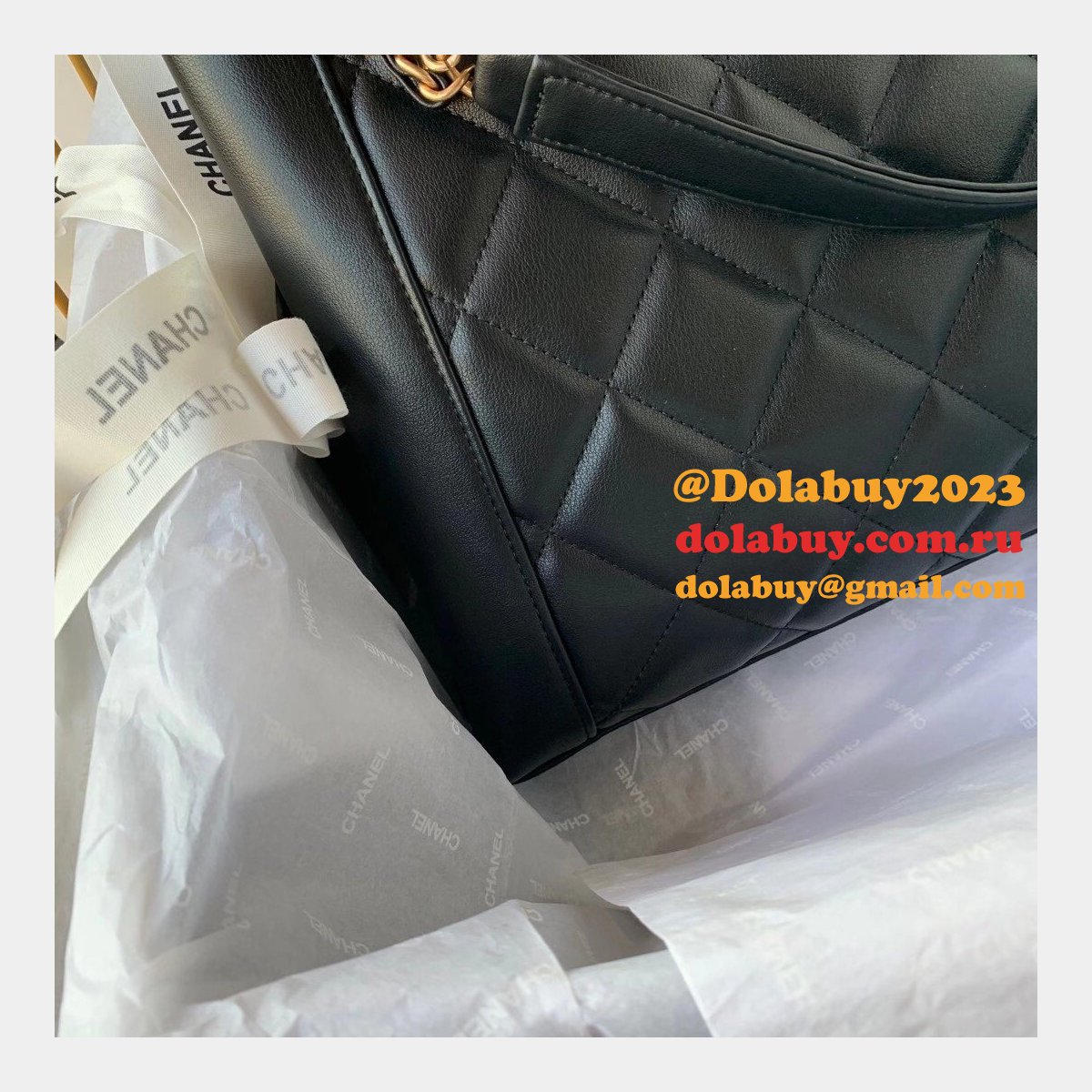 CC Small Shopping Replica Black Bag calfskin & gold-tone metal