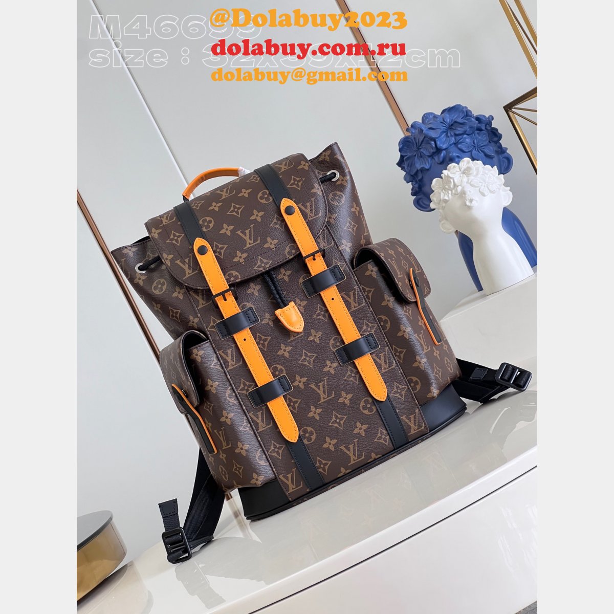 Christopher M46699 Monogram Macassar Canvas Fake Louis Vuitton Bag
