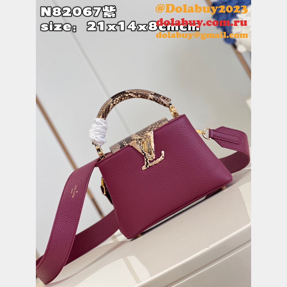 Wholesale Fake Louis Vuitton Capucines Deep Purple N82067 Bag