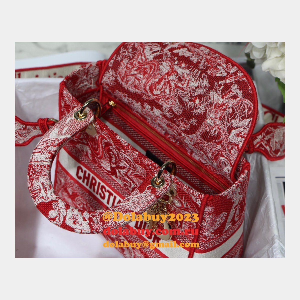 Lady Copy Christian Dior 24cm Red Bag UK for sale