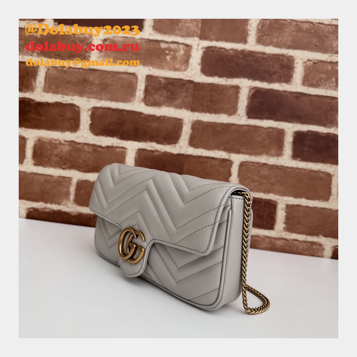 Designer Crossbody Gucci Copy 751526 GG Marmont Light-Grey Bag