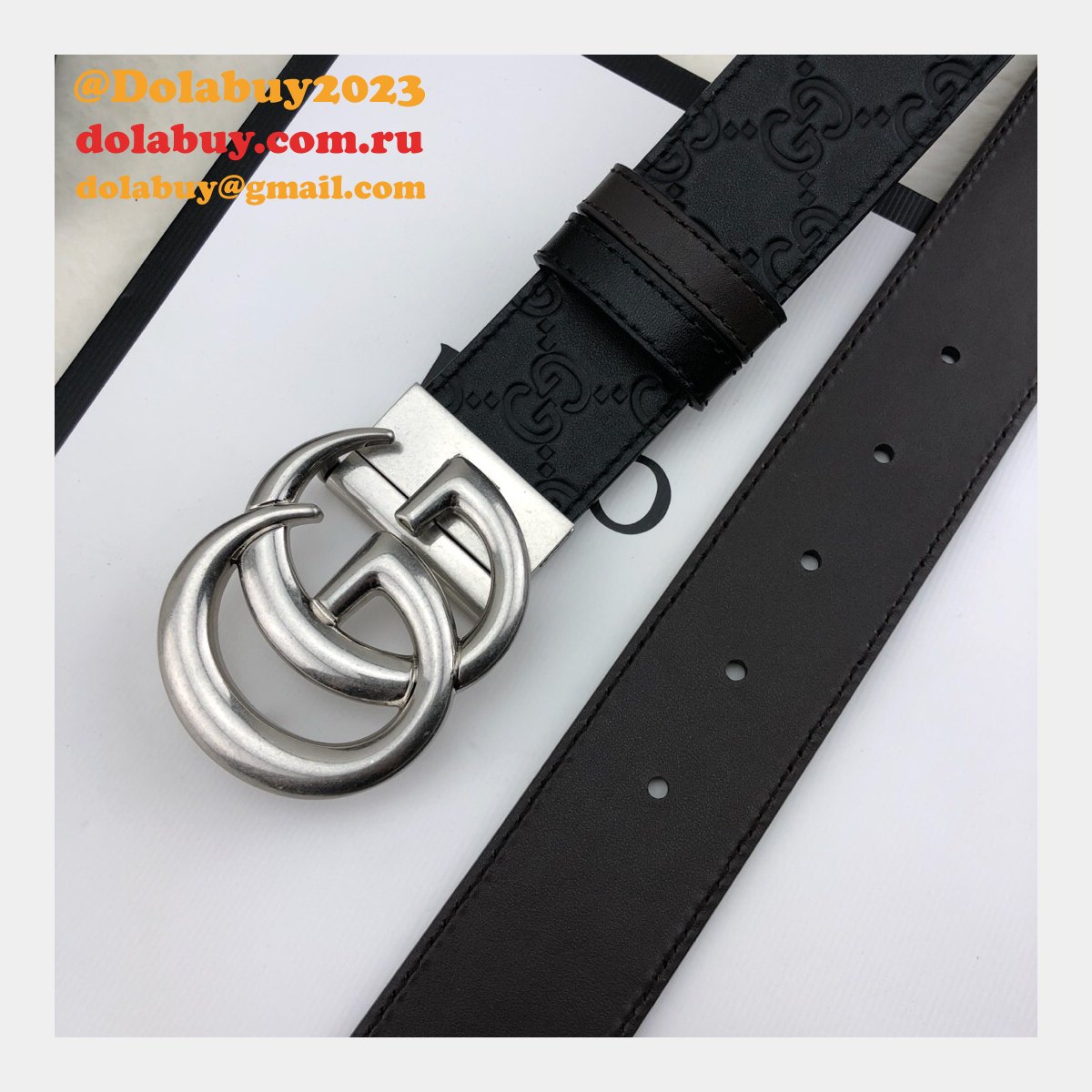 G*u*i belt with double g buckle 38mm-2 black fake