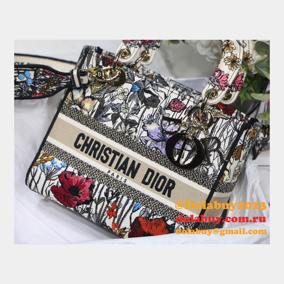 Lady D-Lite Bag Multicolor Lady Dior 24cm Replica Paisley Embroidery