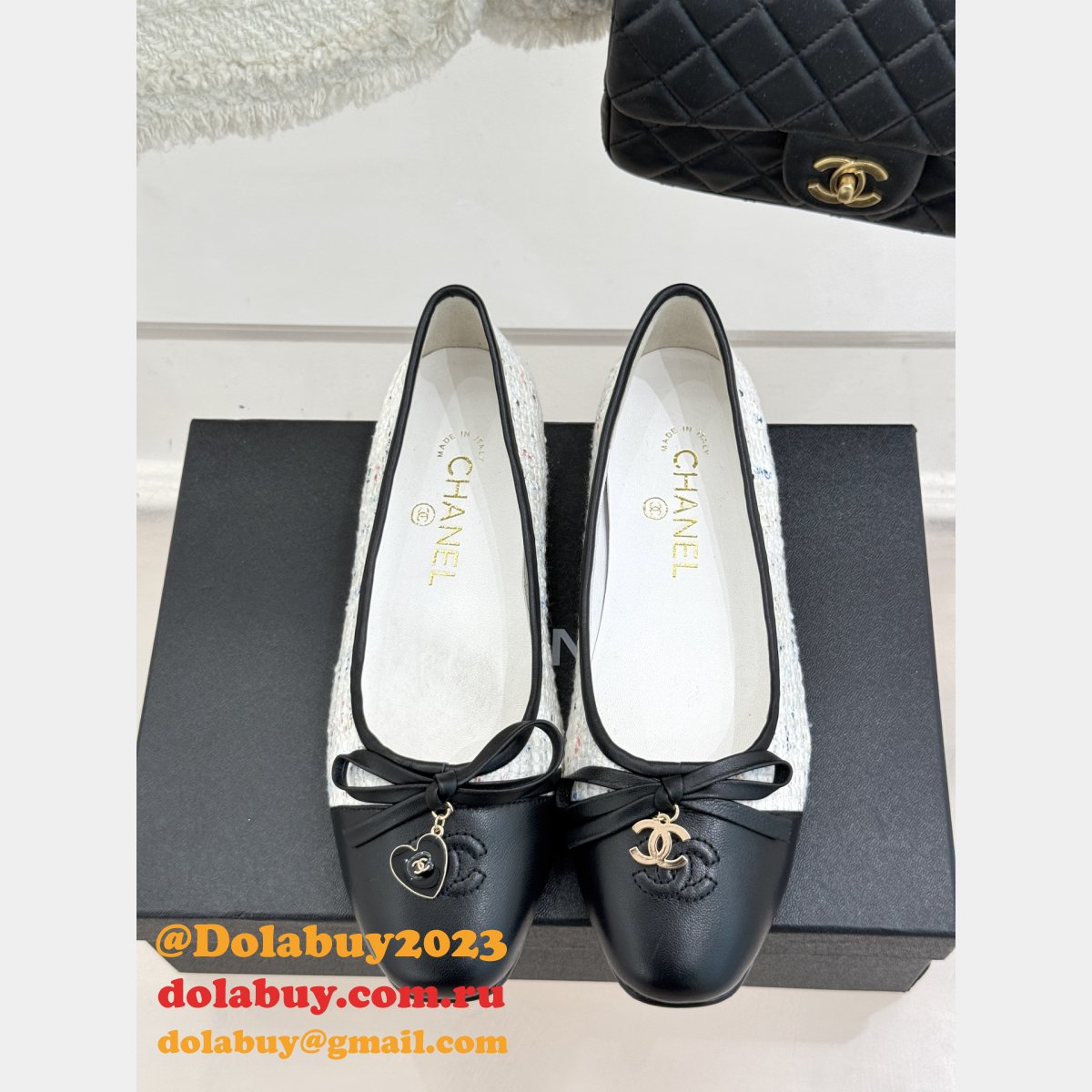 Wholesale CC Ballet Tweed Leather Flats