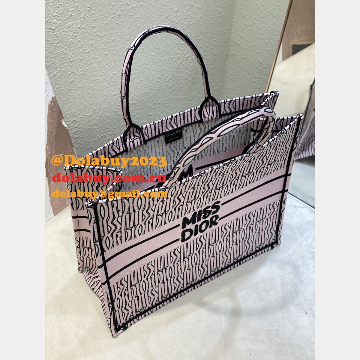 Luxury Miss Dior Allover 1:1 Mirror Book Tote pink