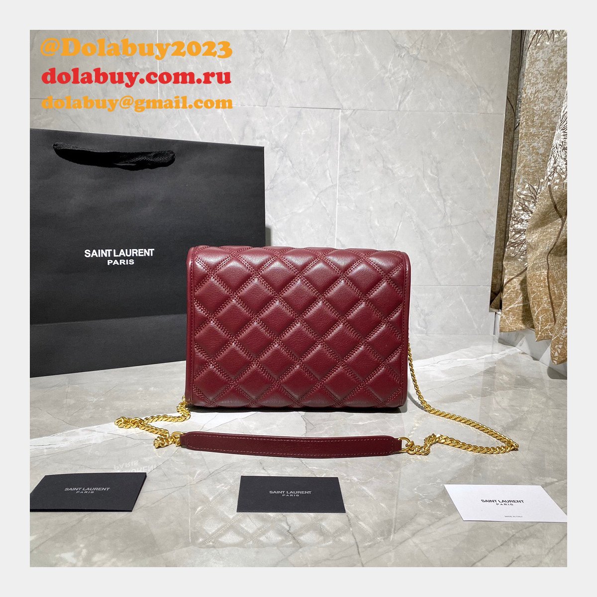 Replicas Saint Laurent Becky Large chain bag in quilted lambskin