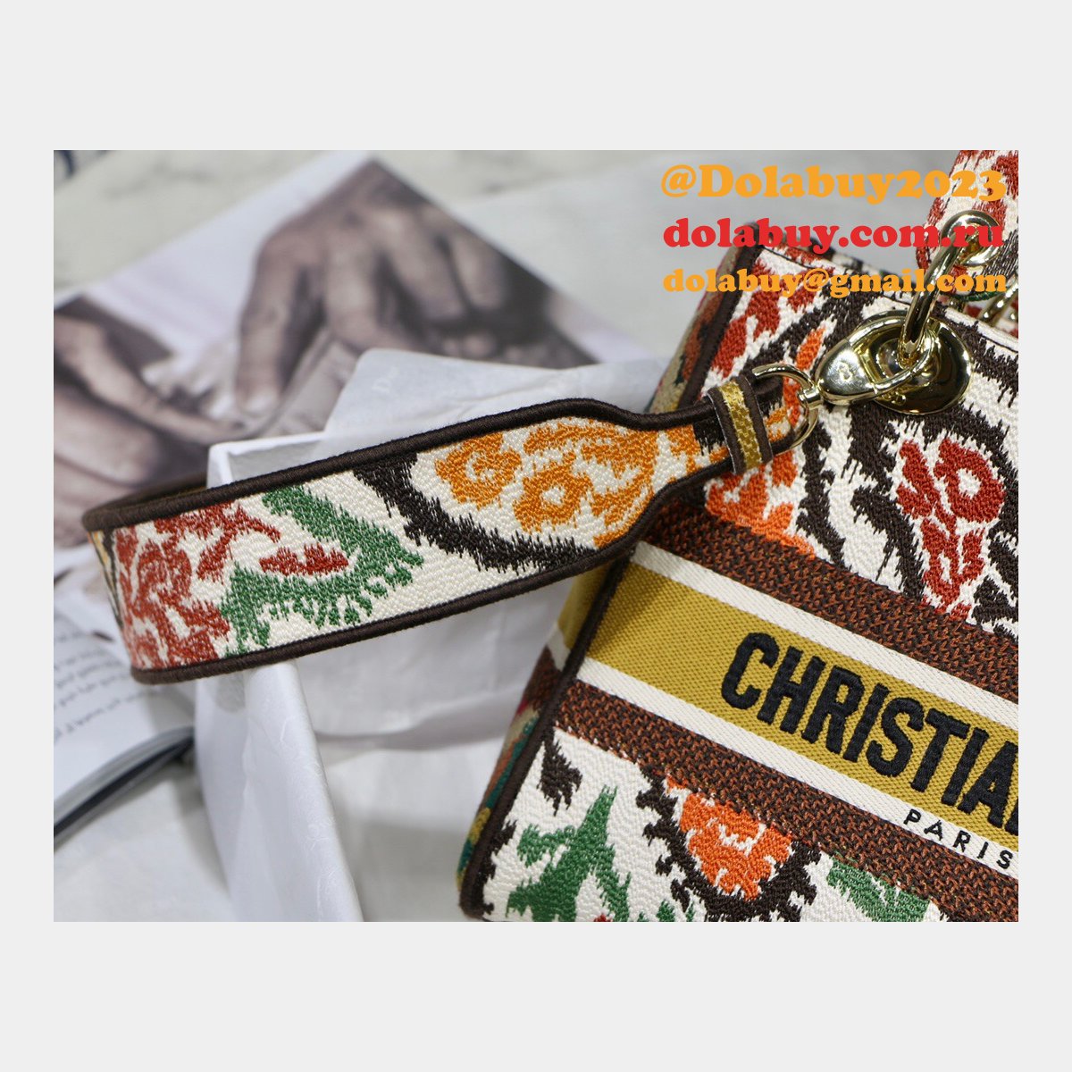 Lady Knockoff Dior 24cm Yellow Multicolor Christian Paisley Embroidery