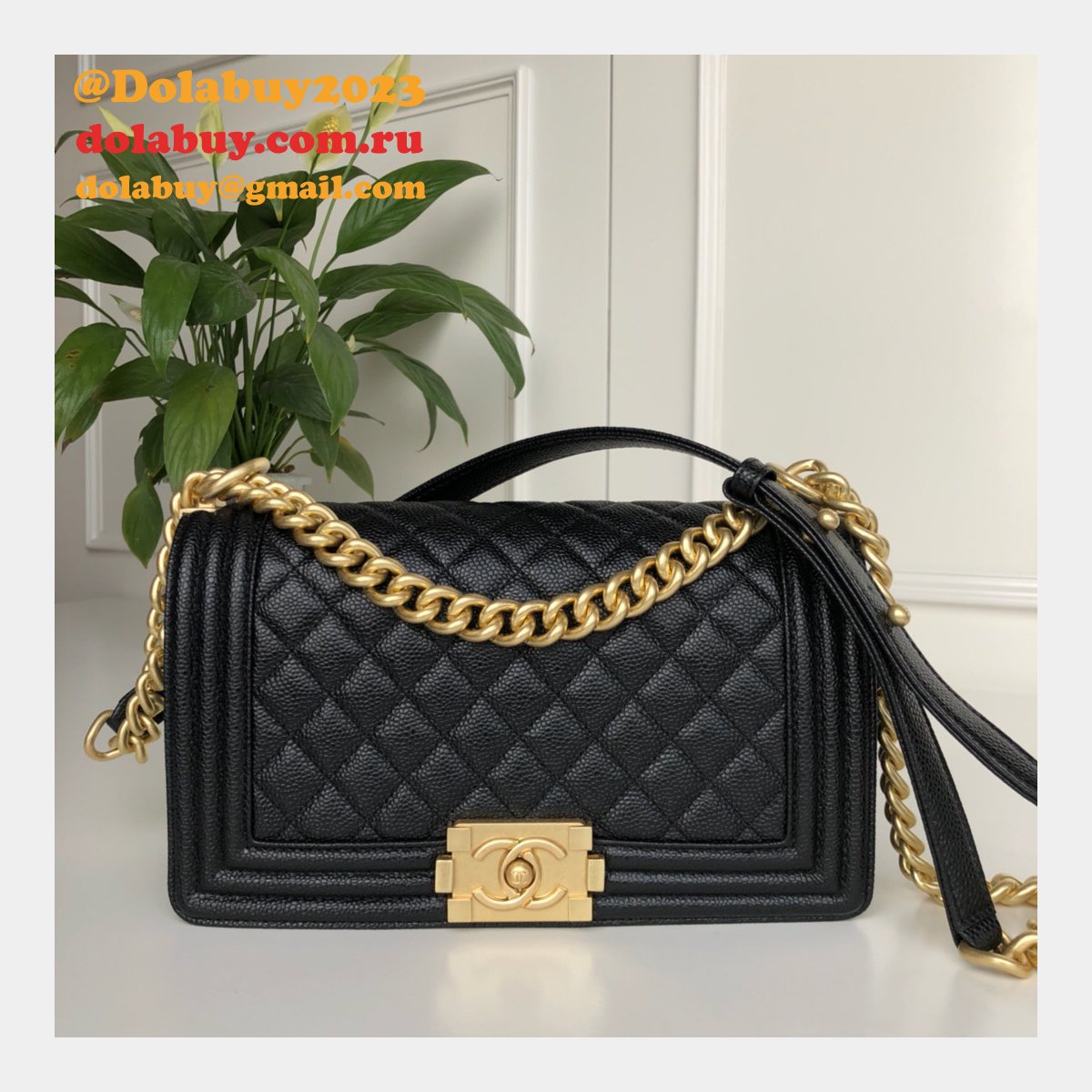 AAA+ CC Le Boy Luxury Replica Black Bags Caviar 25cm