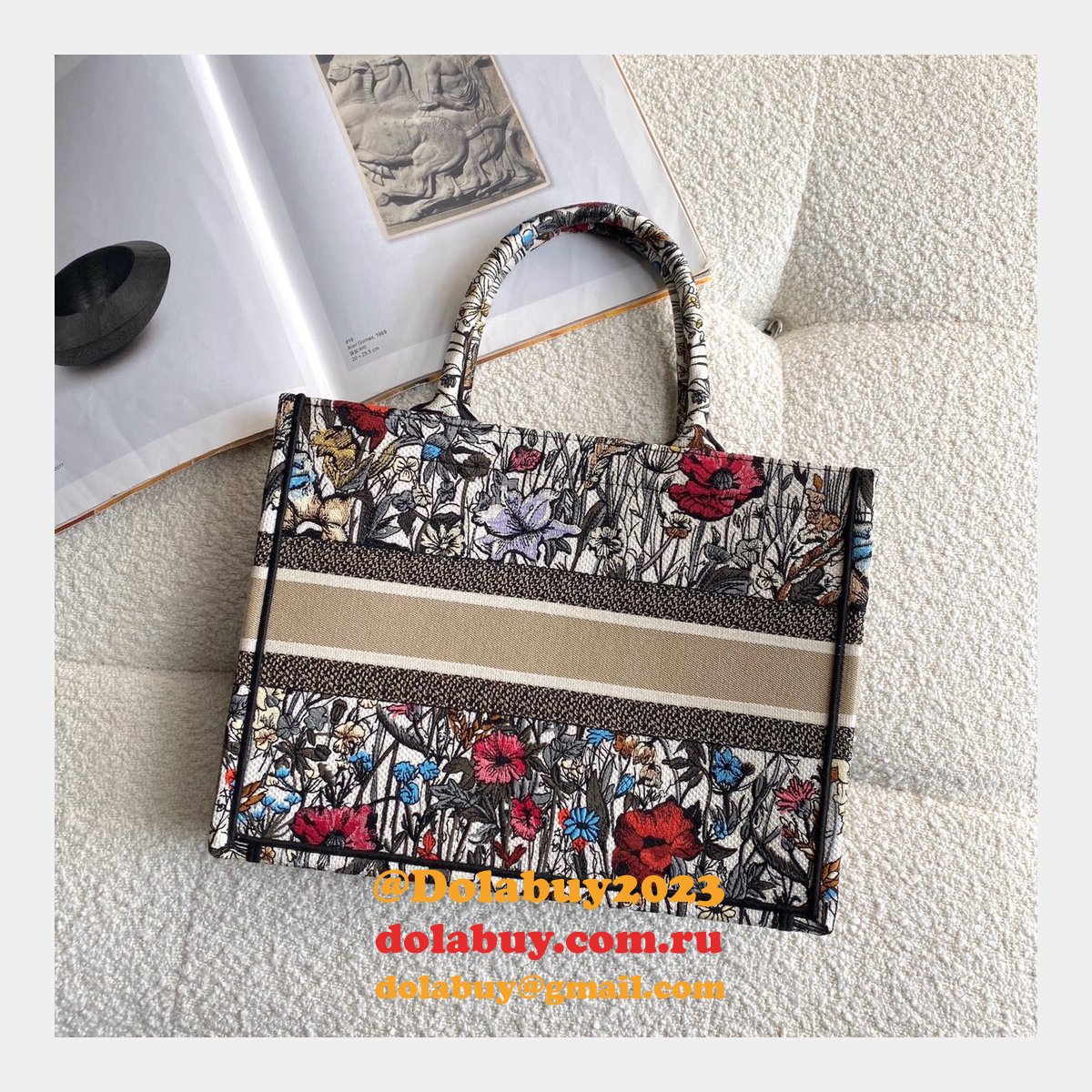 High Quality Dior Book Tote Rose Replica Dior Oblique Embroidery