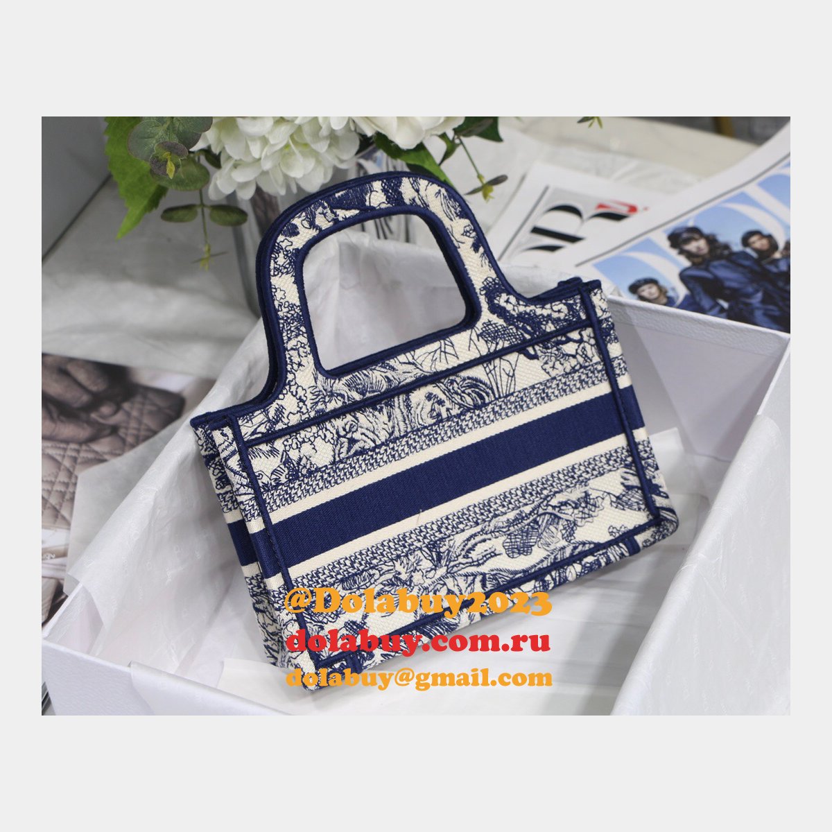 Top Quality Dior Replica Mini Book Tote Bag 22CM Canvas Embroidered